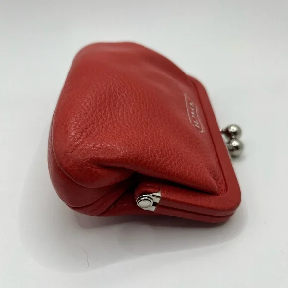 Coach Orange/Red Leather Kiss Lock Change Purse - Picture 5 of 9